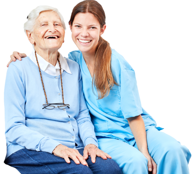caregiver and senior smiling