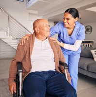 caregiver and senior smiling